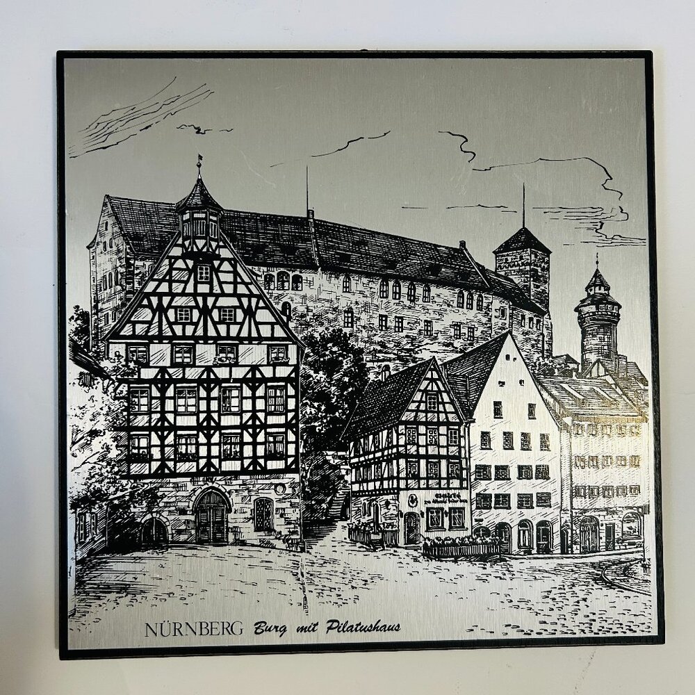 Nurnberg Burg mit Pilatushaus Metal Wall Art Plaque German Architecture Vintage